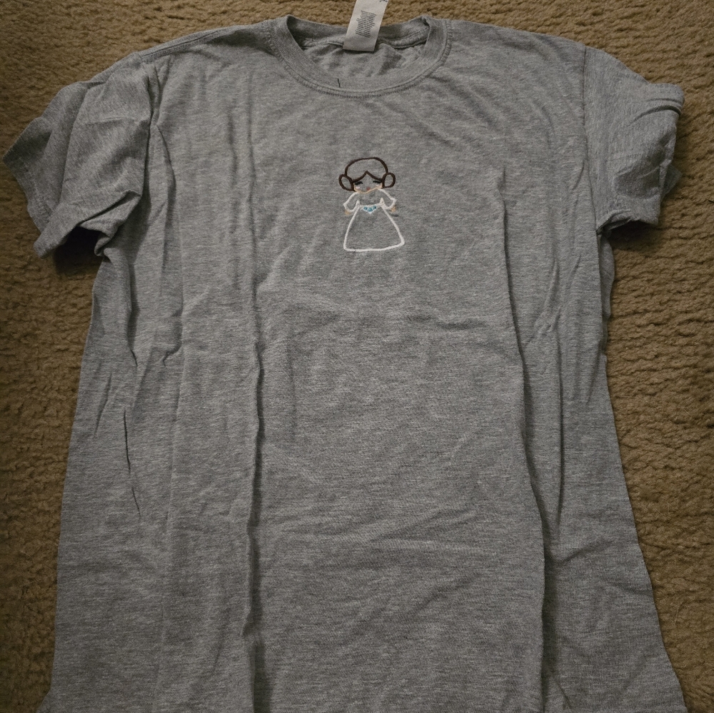 Gray T-Shirt with Embroidered Character